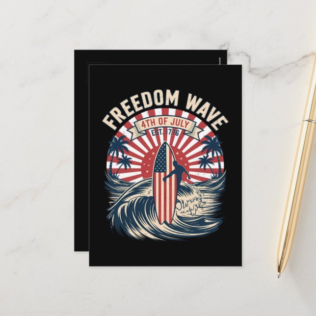 Freedom Wave 4th Of July Holiday Postcard (Front/Back In Situ)