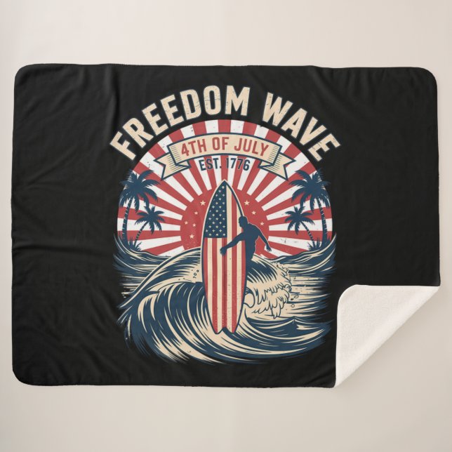 Freedom Wave 4th Of July Sherpa Blanket (Front (Horizontal))