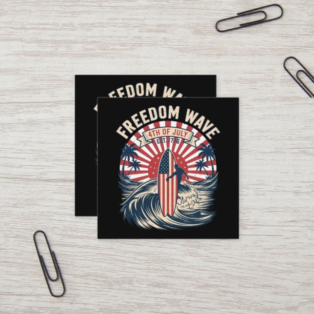 Freedom Wave 4th Of July Square Business Card (Front/Back In Situ)