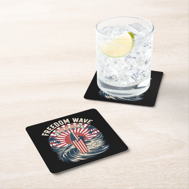 Freedom Wave 4th Of July Square Paper Coaster (Insitu)