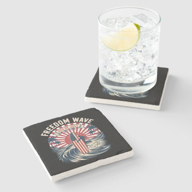 Freedom Wave 4th Of July Stone Coaster (Side)