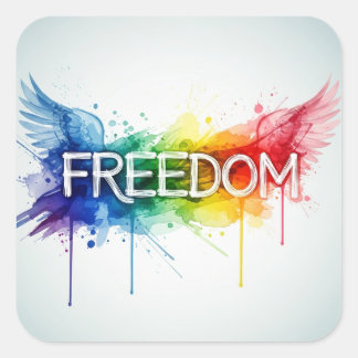 Freedom & Wings – Colourful Watercolor Art with Ab Square Sticker