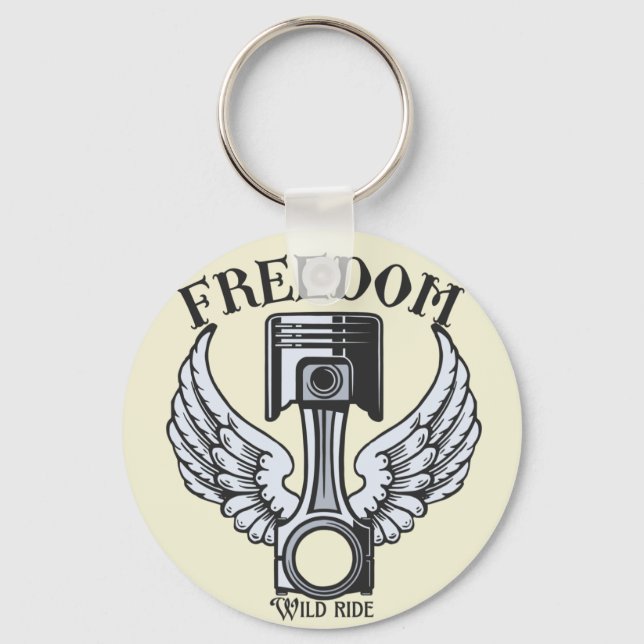 freedom wings pistons vintage motorcycle key ring (Front)