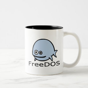 FreeDos Fish - Blue with Name Two-Tone Coffee Mug