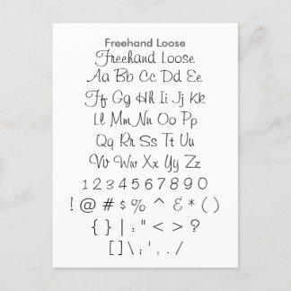 Freehand Loose - Zazzle Font Sampler Sheet Postcard