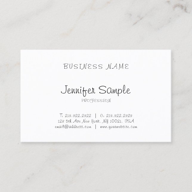 Freehand Script Elegant Plain Modern Professional Business Card (Front)