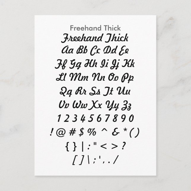 Freehand Thick - Zazzle Font Sampler Sheet Postcard (Front)