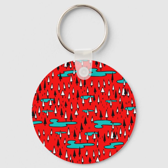 Freehand trees: Scandinavian Christmas pattern. Key Ring (Front)