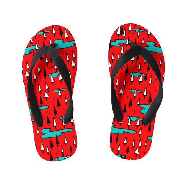 Freehand trees: Scandinavian Christmas pattern. Kid's Thongs (Footbed)