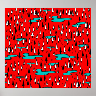 Freehand trees: Scandinavian Christmas pattern. Poster