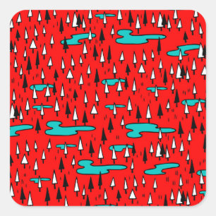 Freehand trees: Scandinavian Christmas pattern. Square Sticker