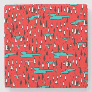 Freehand trees: Scandinavian Christmas pattern. Stone Coaster