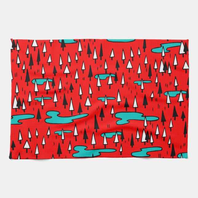Freehand trees: Scandinavian Christmas pattern. Tea Towel (Horizontal)