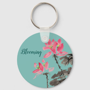 Freehand Watercolor Floral Lotus Positive Quote   Key Ring