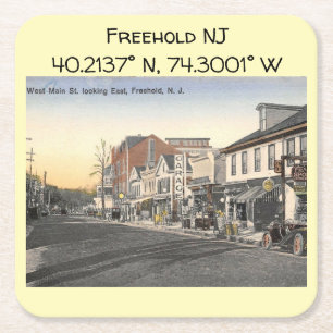 Freehold NJ Coordinates Vintage Style Square Paper Coaster