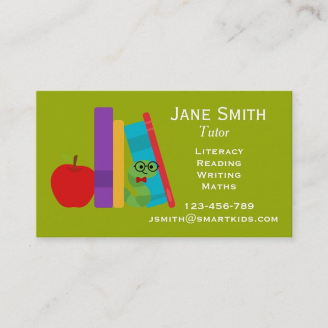 Freelance literacy tutor or teacher for kids business card (Front)
