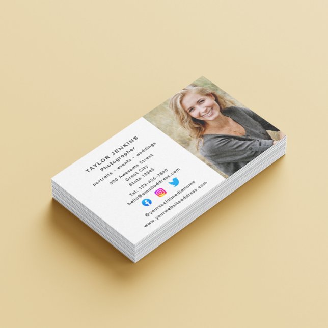 Freelance Photographer Social Media Headshot Photo Business Card (Creator Uploaded)