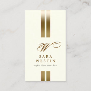 Freelance Writer Elegant GoldStripe ScriptMonogram Business Card