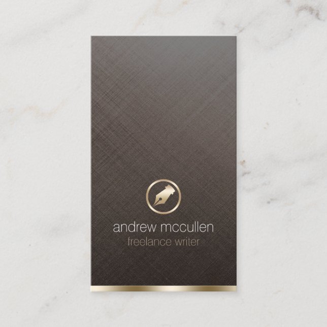 Freelance Writer Gold Pen Nib Icon Brushed Metal Business Card (Front)