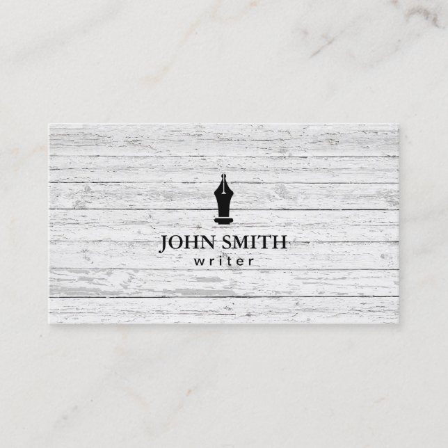 Freelance Writer Pen Logo Rustic Wood Business Card (Front)