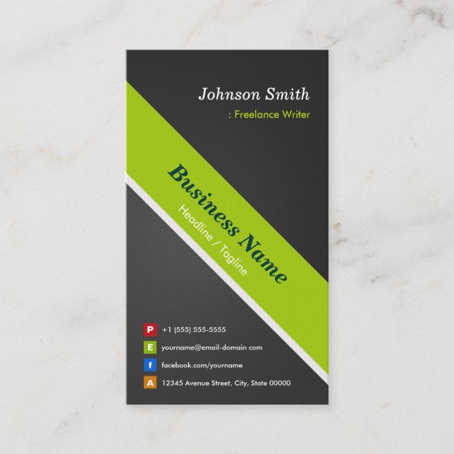 Freelance Writer - Premium Black and Green Business Card (Front)