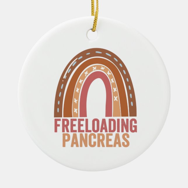 Freeloading Pancreas Awareness Rainbow Ribbon Gift Ceramic Ornament (Front)