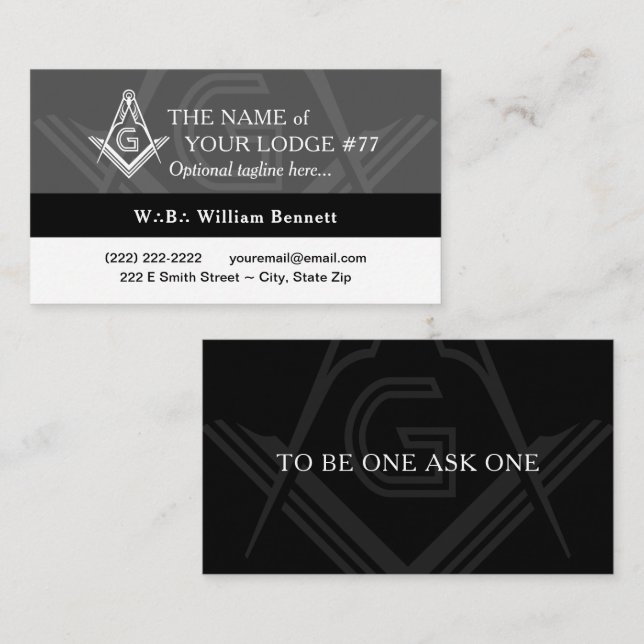 Freemason Black and White Masonic Business Card (Front/Back)