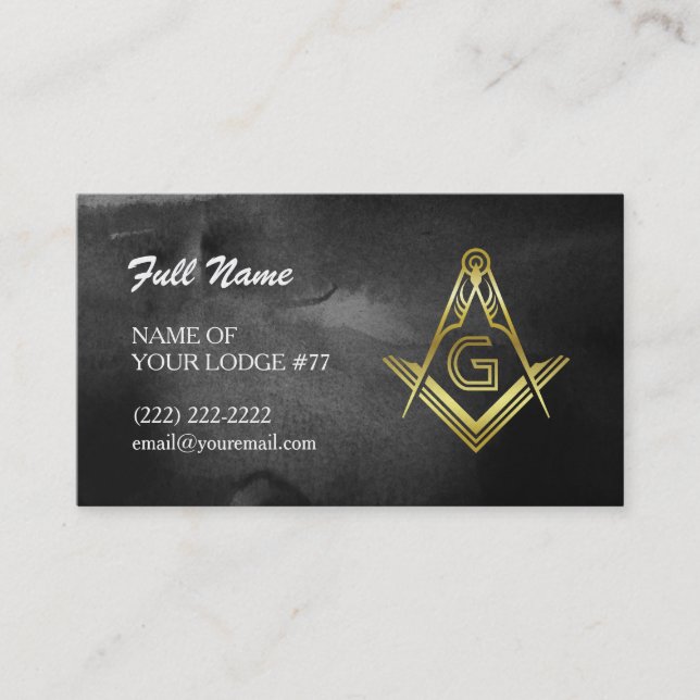 Freemason Business Cards | Black & Gold Watercolor (Front)