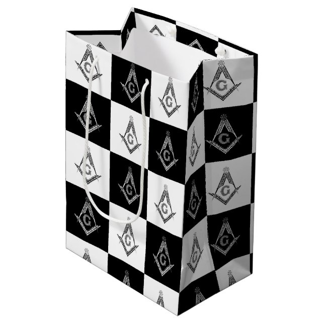 Freemason Checkered Pattern Medium Gift Bag (Front Angled)