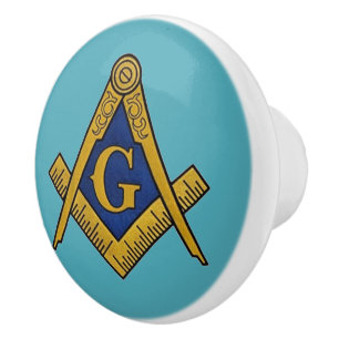 Freemason Masonic Blue and gold Ceramic Knob
