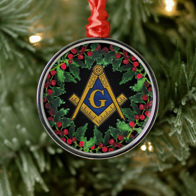 Freemason Masonic Christmas Wreath Rustic Metal Ornament (Tree)