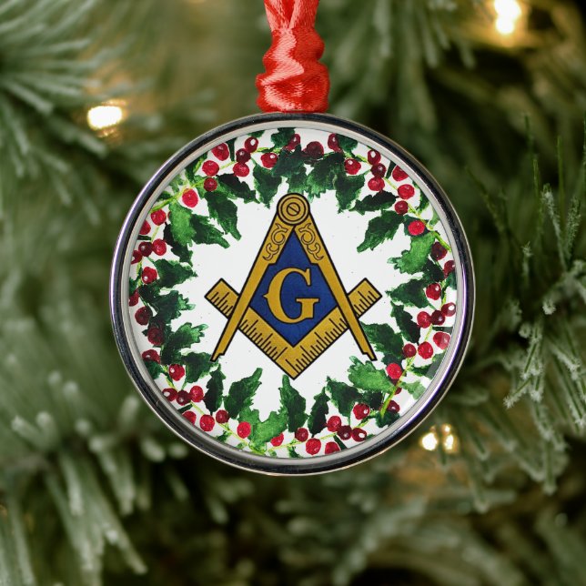 Freemason Masonic Christmas Wreath Rustic Metal Ornament (Tree)