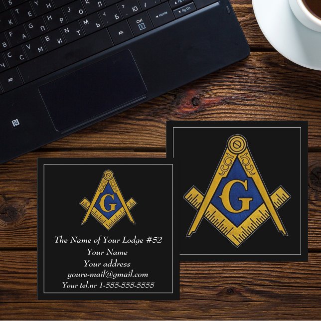 Freemason Masonic Masonry Black Blue Square Business Card (Creator Uploaded)