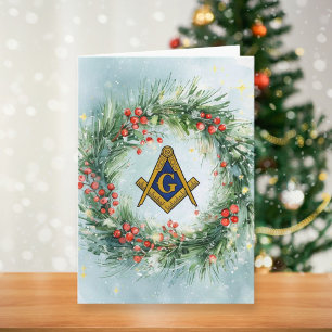 Freemason Masonic Watercolor Christmas Wreath Holiday Card