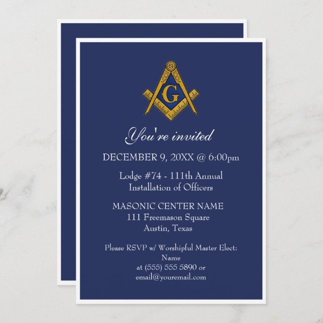 Freemason Masonry Black Masonic  Invitation (Front/Back)
