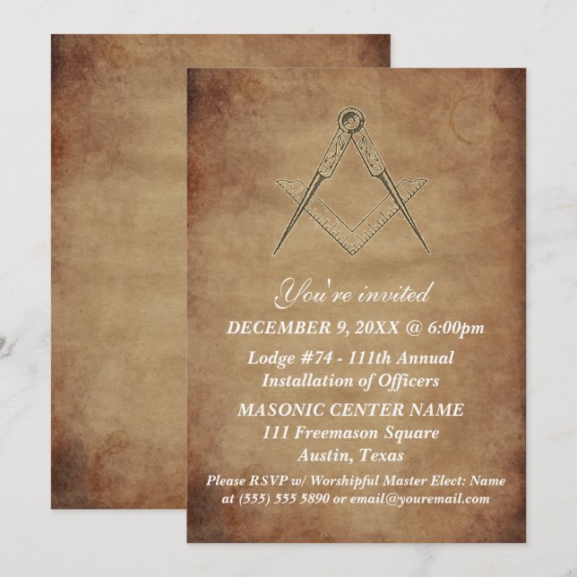 Freemason Masonry Brown Masonic Invitation (Front/Back)