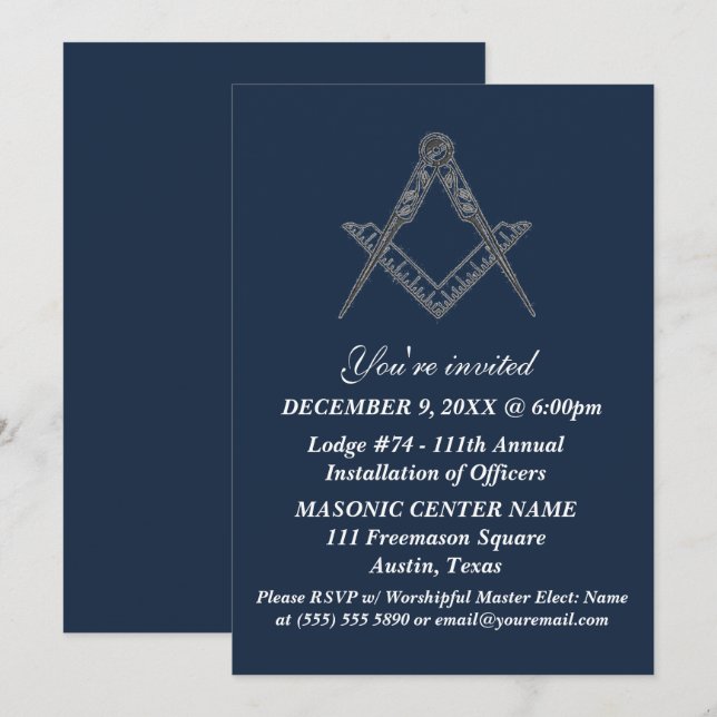 Freemason Masonry Navy Blue Masonic Invitation (Front/Back)