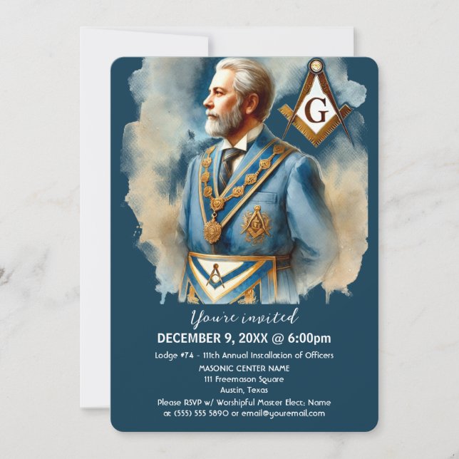 Freemason Masonry Square and Compass Masonic  Invitation (Front)