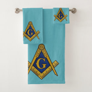 Freemason Square and Compass Masonic Blue Bath Towel Set