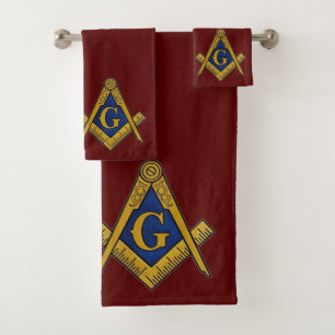 Freemason Square and Compass Masonic Burgundy Bath Towel Set