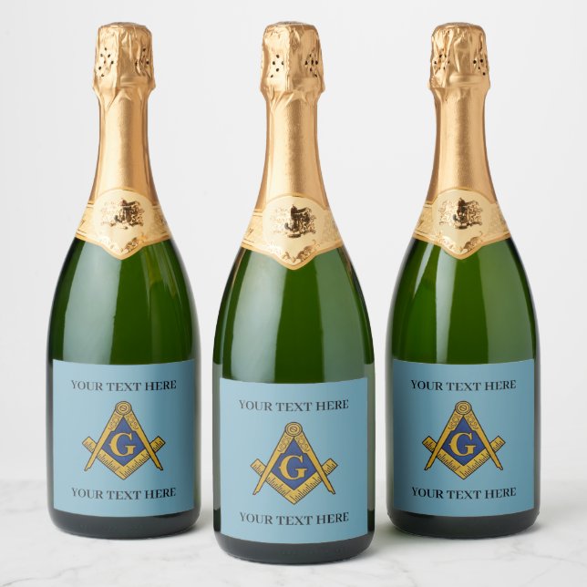 Freemason Square and Compass Masonic Masonry Sparkling Wine Label (Bottles)