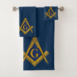Freemason Square and Compass Masonic Navy Blue Bath Towel Set