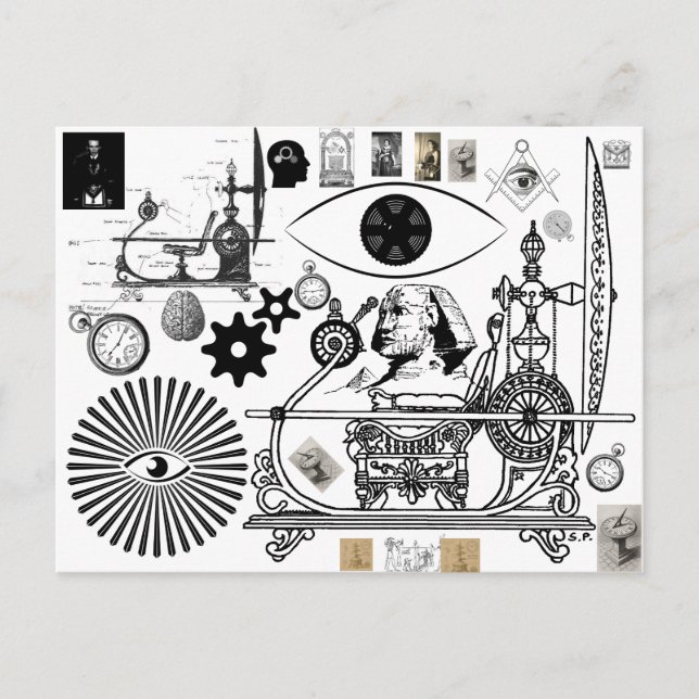 Freemason Steampunk Time Travel Postcard (Front)