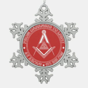 Freemasonry symbol snowflake pewter christmas ornament