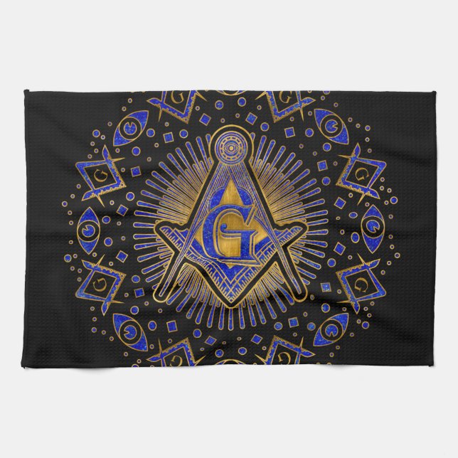 Freemasonry symbol Square and Compasses Tea Towel (Horizontal)