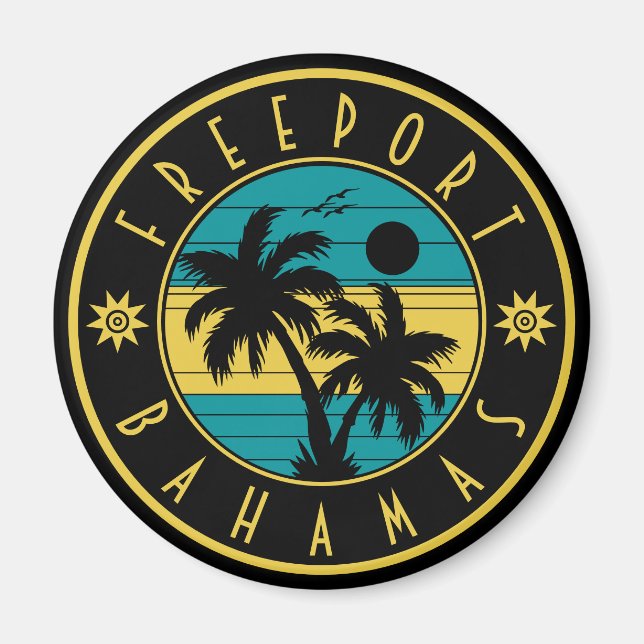 Freeport Bahamas Islands Retro Palm Trees Souvenir Magnet (Front)