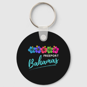 Freeport Bahamas Tropical Flower Beach Vacation Key Ring