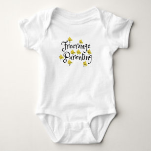 Freerange parenting with yellow chicks everywhere baby bodysuit