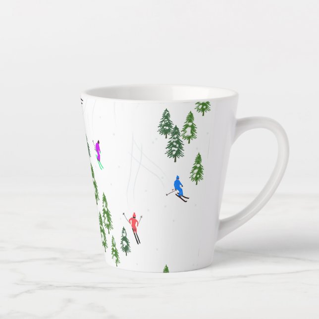 Freeride Alpine Skiers Skiing Illustration Latte Mug (Right)
