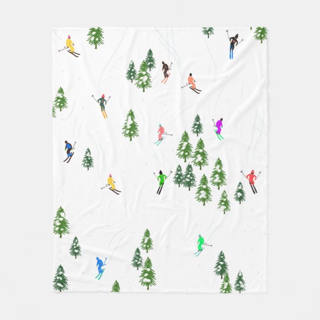 Freeride Alpine Skiers Skiing Illustration Party   Fleece Blanket (Front)
